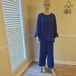 Marina Bell 3/4 Sleeve Rhinestone  Two Piece Pant Set